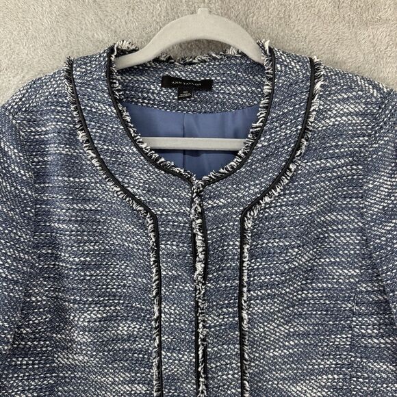 Ann Taylor Coat 10 Blue Tweed Crew Long Sleeves Pockets Lined Preppy Old Money - Picture 3 of 15